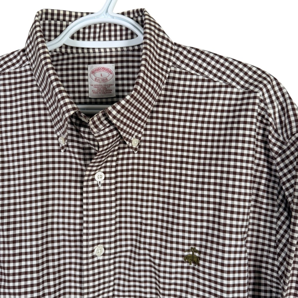 Brooks Brothers Brown and White Gingham Button-Down Dress Shirt